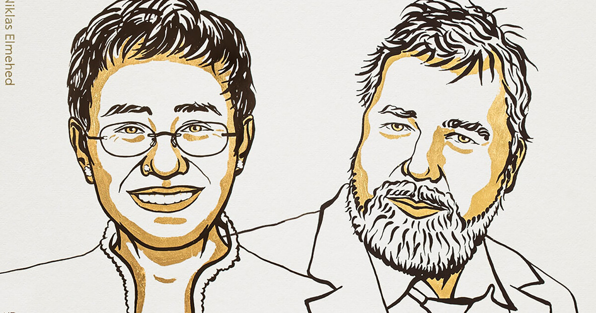 Лаўрэатамі Нобелеўскай прэміі міру-2021 сталі Марыя Рэса і Дзмітрый Муратаў