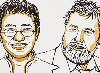 Лаўрэатамі Нобелеўскай прэміі міру-2021 сталі Марыя Рэса і Дзмітрый Муратаў