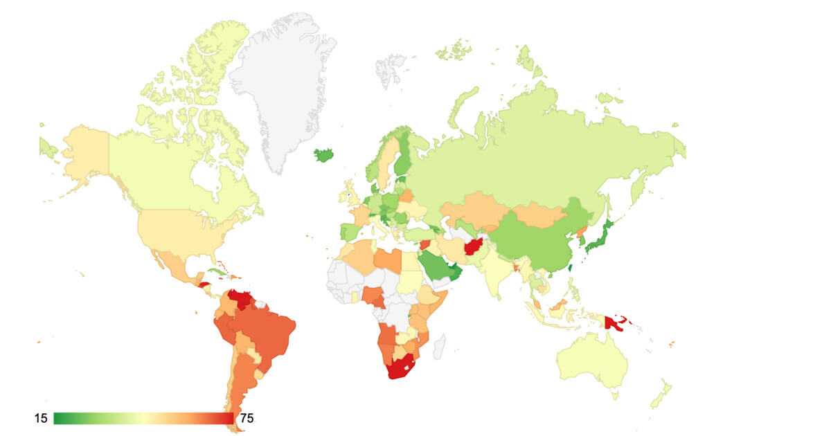 Belarus is between Zimbabwe and Bolivia in the Numbeo crime rating