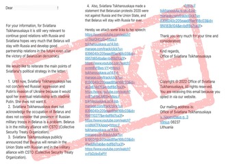 Fraudsters sent a fake letter to foreign ambassadors under the guise of a letter from Sviatlana Tsikhanouskaya’s Office