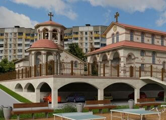 Ва Уруччы пабудуюць храмавы комплекс са званіцай і капліцай з фантанам, а на рэндэрах — візантыйскія крыжы